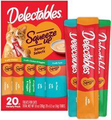 Delectables Squeeze Up Variety Pack, Creamy Squeezable Puree, Lickable Wet Cat Treats, Grain Free, No Added Fillers, No by-Products, No Added Preservatives, 0.5 Ounces Tube, 20 Tubes Total