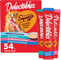 Delectables Squeeze Up Seafood Variety Pack, Creamy Squeezable Puree, Lickable Wet Cat Treats, Grain Free, No Added Fillers, No by-Products, No Added Preservatives, 0.5 Ounces Tube, 54 Tubes Total