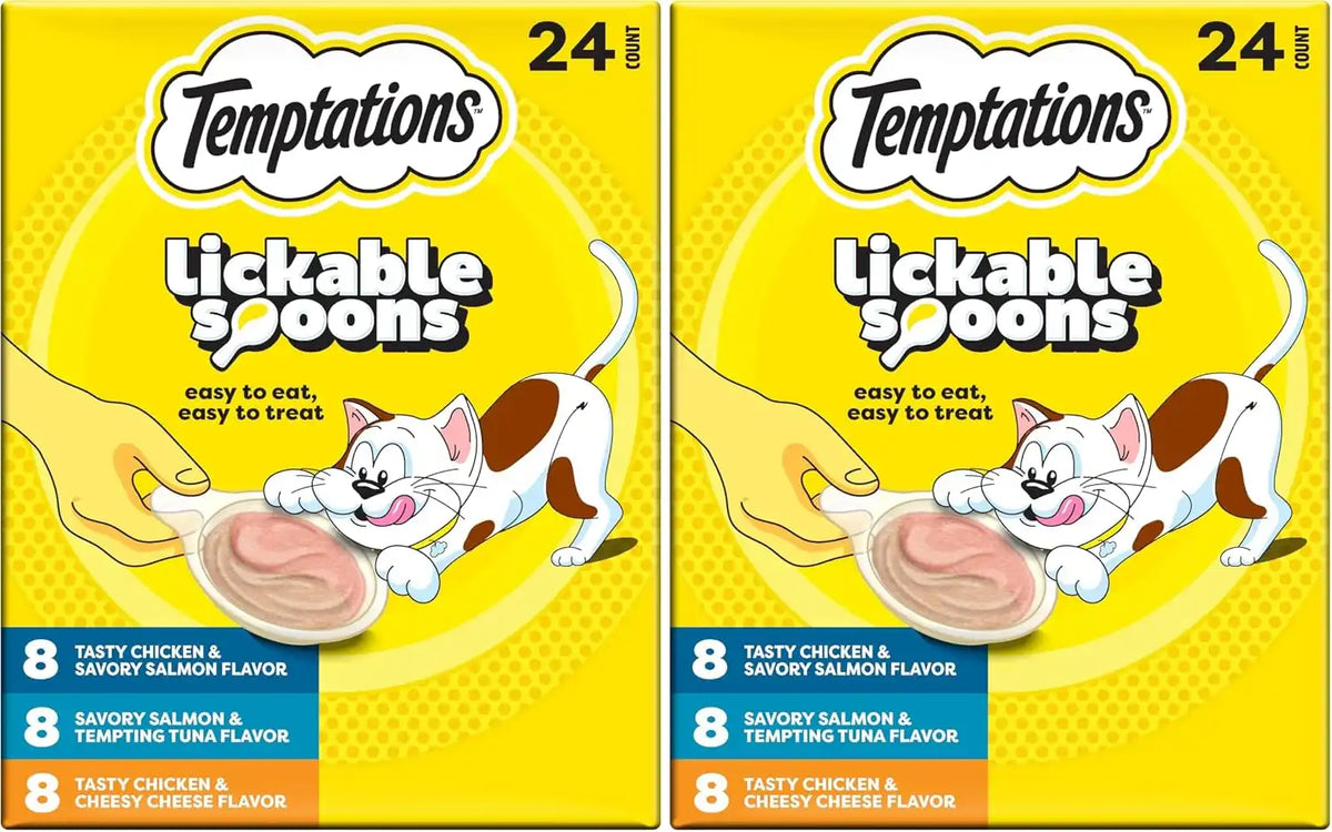 Temptations Lickable Spoons, Soft Lickable Cat Treats, Adult Wet Cat Treats, Variety Pack, 24 Spoons (Pack of 2)