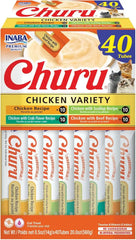 INABA Churu Cat Treats, Lickable, Squeezable Creamy Purée Cat Treat with Green Tea Extract & Taurine, 0.5 Ounces Each Tube, 40 Tubes, Chicken Variety Box