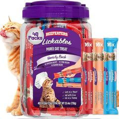 Beefeaters Lickable Cat Treats 48 Count – Puree Squeeze Up Tubes Variety Pack (Salmon, Tuna & Chicken) | Grain Free, Taurine Enriched, High Moisture for Picky Eaters | Cat Treat Topper or Snack