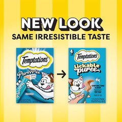 Temptations Creamy Puree Lickable Cat Treats, Tuna, 4 Count, 11 Pack | Under 15 calories per tube, great for senior cats, no chewing required, no added sugar, wet squeezable treat, 0.42 oz. Tubes