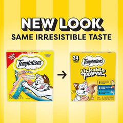 Temptations Creamy Puree Cat Treats, Chicken, Salmon & Tuna, 24 Count | Under 15 calories per tube, great for senior cats, no chewing required, no added sugar, fillers, or artificial preservatives