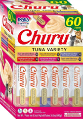 INABA Churu Cat Treats, Lickable, Squeezable Creamy Purée Cat Treat with Green Tea Extract & Taurine, 0.5 Ounces Each Tube, 60 Tubes, Tuna Variety Box