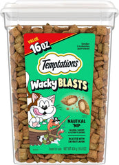 Temptations Wacky Blasts Cat Treats, Nautical 'Nip Flavor, 16 oz | Salmon, shrimp & catnip flavor bits, crunchy outside/soft inside, under 2 cal per treat, 100% complete nutrition, resealable