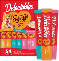 Delectables Squeeze Up Variety Pack, Creamy Squeezable Puree, Lickable Wet Cat Treats, Grain Free, No Fillers, by-Products, Preservatives, 0.5 Ounces Tube, 54 Tubes Total