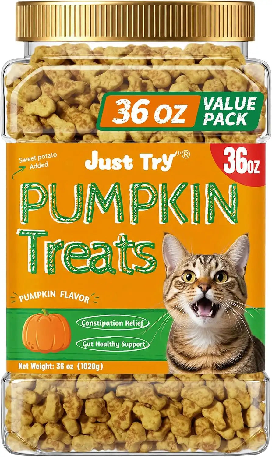Just Try 36 OZ Pumpkin Cat Treats Salmon for Digestive Health | cat constipation relief,hairball control,for digestive support, low calorie,training biscuits,kitten snacks