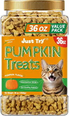 Just Try 36 OZ Pumpkin Cat Treats Salmon for Digestive Health | cat constipation relief,hairball control,for digestive support, low calorie,training biscuits,kitten snacks