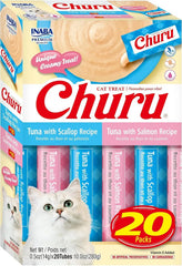 INABA Churu Cat Treats, Lickable Purée Treat/Topper with Vitamin E, 10 Tuna with Scallop, 10 Tuna with Salmon