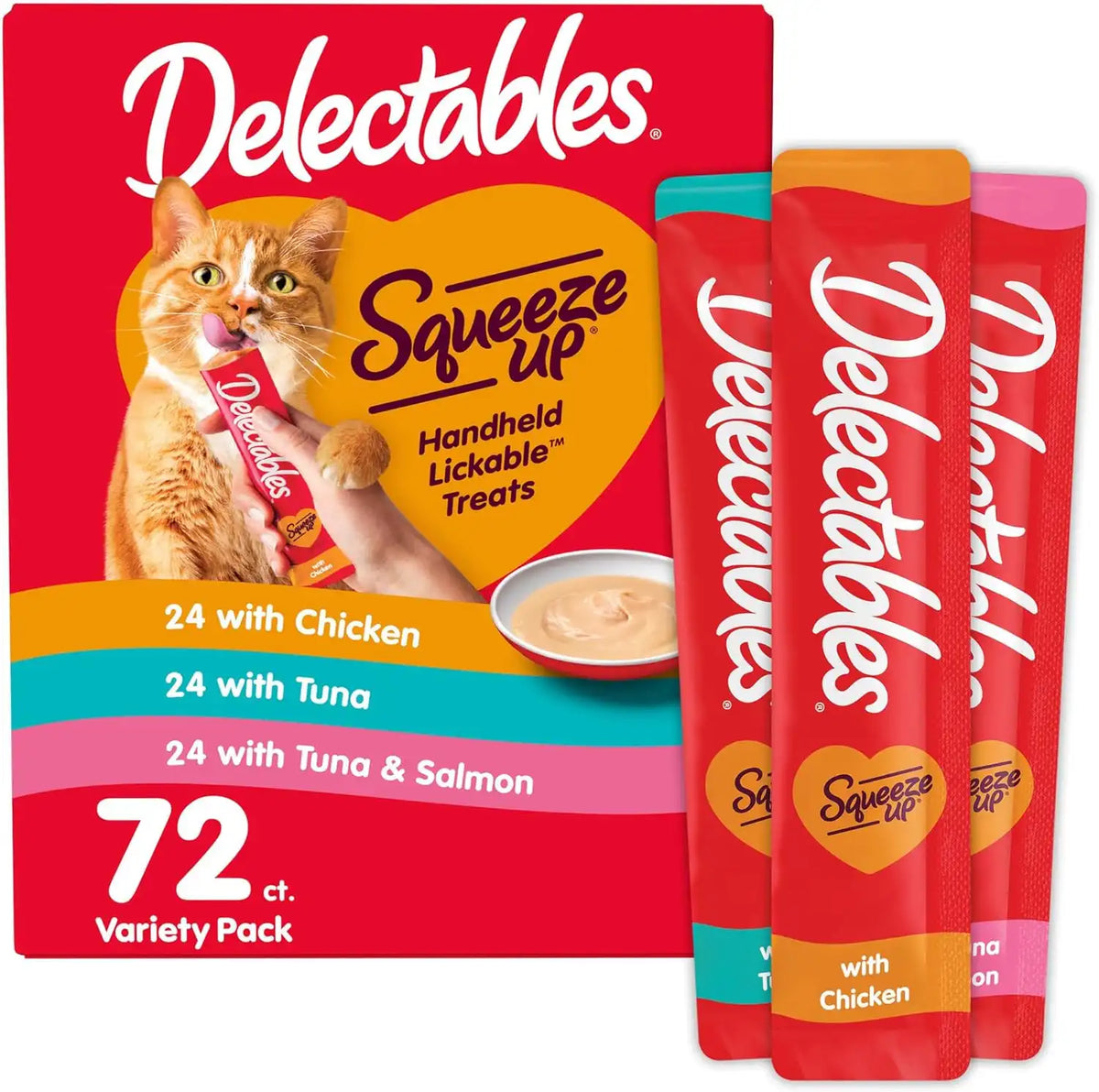 Delectables Squeeze Up Variety Pack, Creamy Squeezable Puree, Lickable Wet Cat Treats, Grain Free, No Added Fillers, No By-Products, No Added Preservatives, 0.5 Ounces Tube, 144 Tubes Total, pack of 2