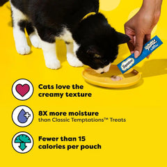 Temptations Creamy Puree Lickable Cat Treats, Salmon, 16 Count | Under 15 calories per tube, great for senior cats, no chewing required, no added sugar, wet squeezable treat, 0.42 oz. Tubes
