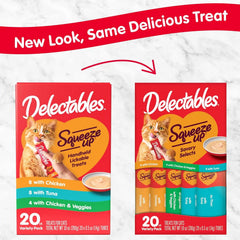 Delectables Squeeze Up Variety Pack, Creamy Squeezable Puree, Lickable Wet Cat Treats, Grain Free, No Added Fillers, No by-Products, No Added Preservatives, 0.5 Ounces Tube, 20 Tubes Total