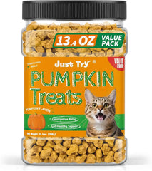 Just Try Pumpkin Cat Treats Salmon Flavor, 13.4 oz | Digestive Support,Low Calorie Snacks,Healthy Training Treats For Indoor cats