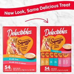 Delectables Squeeze Up Variety Pack, Creamy Squeezable Puree, Lickable Wet Cat Treats, Grain Free, No Fillers, by-Products, Preservatives, 0.5 Ounces Tube, 54 Tubes Total