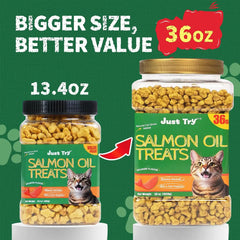 Just Try 36 OZ Cat Grass Treats with Salmon Oil | omega 3 supplements for cats,salmon flavor,joint support,skin coat health,crunchy training treats